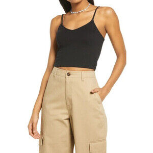 BP. Women's Cotton & Spandex Blend V Neck Crop Top In Black Size Size M